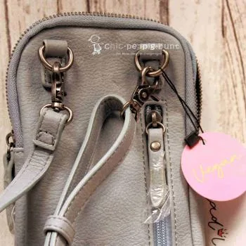 Handtasche Leder grau-blau klein 2 Fächer - umhaengetasche mini handtasche leder grau blau faecher (1)